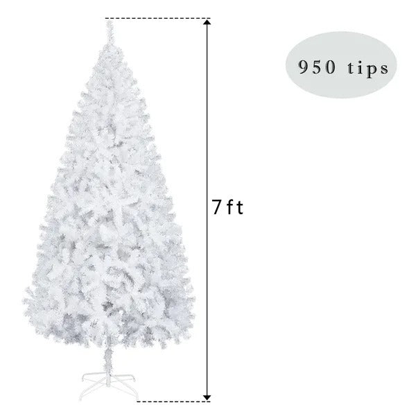 US Local 7FT White Christmas Tree With 950 Branches - Premium Artificial Spruce Hinged Snowy Solid White Christmas Tree Lightweight And Easy To Assemble With Christmas Tree Metal Stand