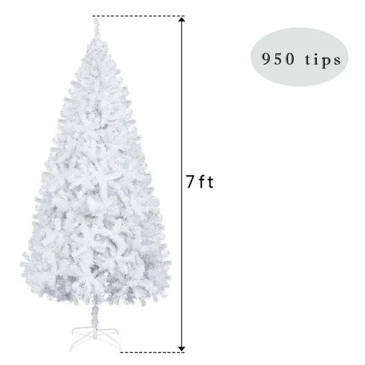 US Local 7FT White Christmas Tree With 950 Branches - Premium Artificial Spruce Hinged Snowy Solid White Christmas Tree Lightweight And Easy To Assemble With Christmas Tree Metal Stand