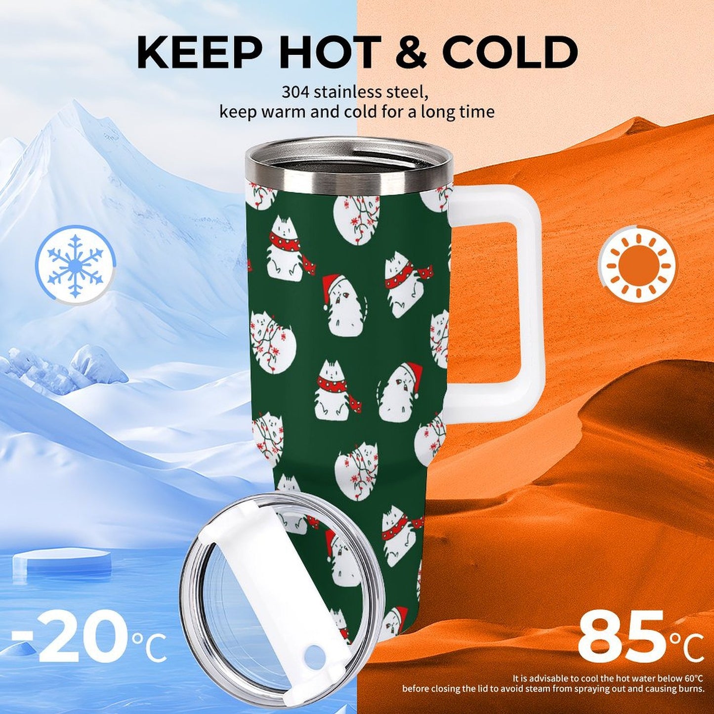 POD US Local Tumbler 40 oz Large Capacity Car Cup Christmas Cat