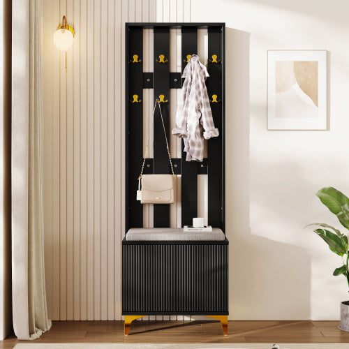 UK Local Wardrobe Set With Shoe Bench And Cushion, Wardrobe Front With Hooks, Shoe Cabinet With Drawers And Doors