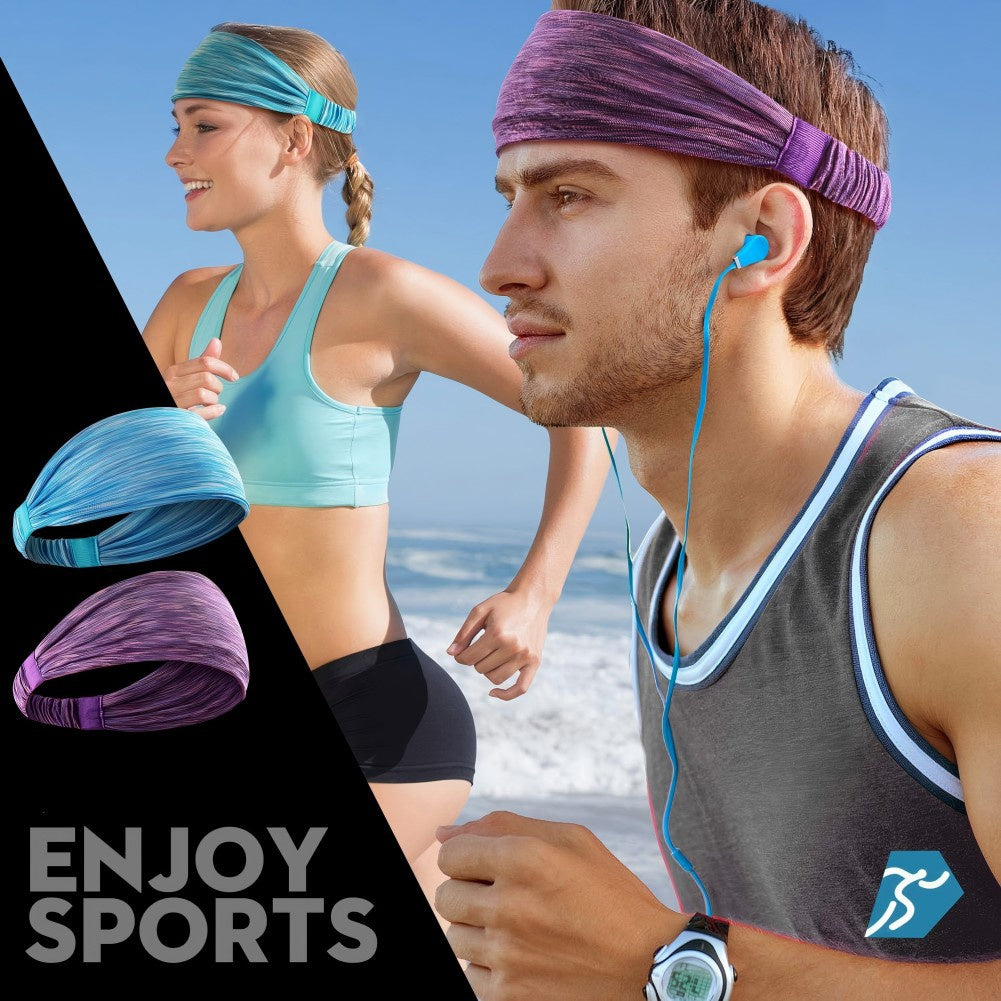 US Local Sports Headbands For Men & Women -5 Pack,  Wicking Sweatbands, Elastic Non Slip Sweat Bands, Athletic Workout Fashion Wide Hair Bands For Running, Cycling, Basketball, Yoga