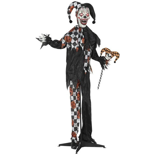 CA Local Life Size Halloween Animated Clown With Red Light Up Eyes, Sound Activated Scary Halloween Decorations, Battery Operated