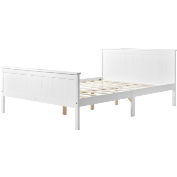 UK Local Wooden Bed Frame With Headboard And Footboard, Pine Wood Bed For Kids Bedroom, Ivory