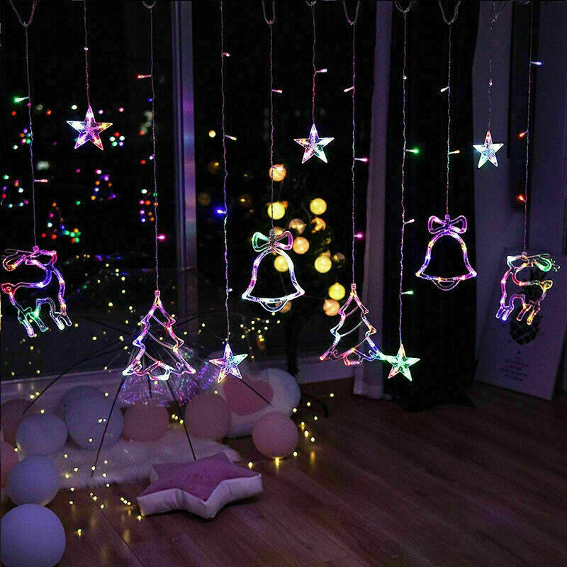US Local LED Fairy String Window Curtain Lights Star Christmas Xmas Party Home Indoor