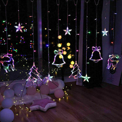 US Local LED Fairy String Window Curtain Lights Star Christmas Xmas Party Home Indoor