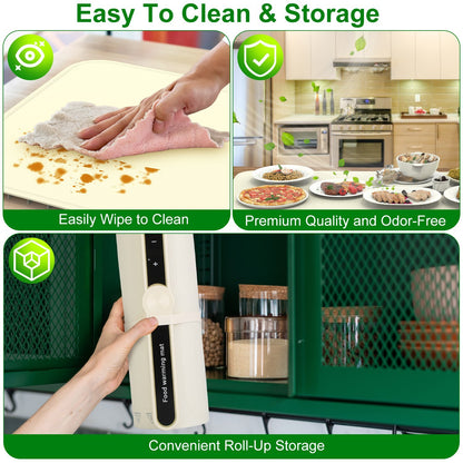 US Local 2 Size Optional Silicone Food Warming Mat With 9 Temperature Levels 6Hrs Timer Child Lock Auto Shut Off Roll-Up Electric Warming Tray For Party Buffet Gathering Daily Use 8S Fast And Even Heating