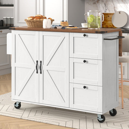 UK Local Kitchen Island, Serving Cart With Extendable Worktop, Kitchen Cabinet, Kitchen Trolley, Dining Cart With Wood Grain, Dining Cart With Two Doors And Three Drawers