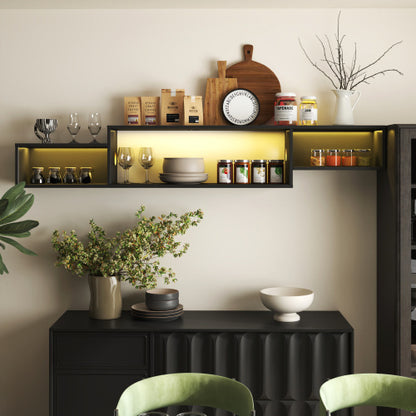 US Local 65.35in Wall Mounted Floating TV Stand With 20 Color LEDs And Charging Station