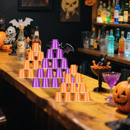 US Local 50 Pcs Mini Disposable Shot Glasses Halloween Plastic Shot Glasses Bulk Orange Purple 2 Oz Party Cups For Wine Whiskey Food Halloween Party Drinking Supplies Trick Or Treat Party Drinking Supplies