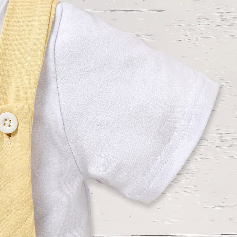US Local Infant Baby Boy Gentleman Outfit Summer Short Sleeve Crew Neck T Shirt First Birthday Suspender Romper Jumpsuit Set