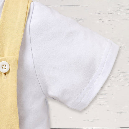 US Local Infant Baby Boy Gentleman Outfit Summer Short Sleeve Crew Neck T Shirt First Birthday Suspender Romper Jumpsuit Set