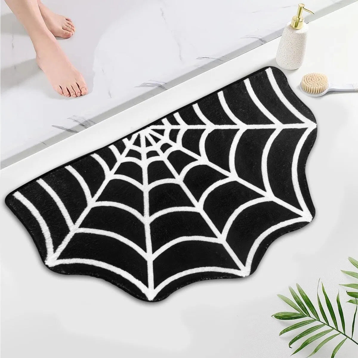 US Local Spider Web Bath Mat 19.7 X 31.5 In Large Spider Web Rugs For Bedroom Gothic Home Decor Witchy Horror Goth Room Rugs Machine Washable Non-Slip Area Rugs For Front Door Kitchen