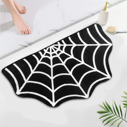 US Local Spider Web Bath Mat 19.7 X 31.5 In Large Spider Web Rugs For Bedroom Gothic Home Decor Witchy Horror Goth Room Rugs Machine Washable Non-Slip Area Rugs For Front Door Kitchen