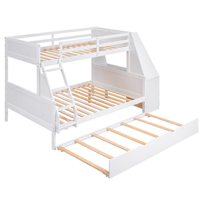 US Local Twin Full Bunk Bed W Trundle, Desk, 3 Drawers  Shelf - White