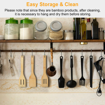 US Local Set Of 6Pcs Cooking Utensil Bamboo Wooden Spoons Spatula Kitchen Cooking Tools Nonstick Wooden Cookware Kitchen Gadgets