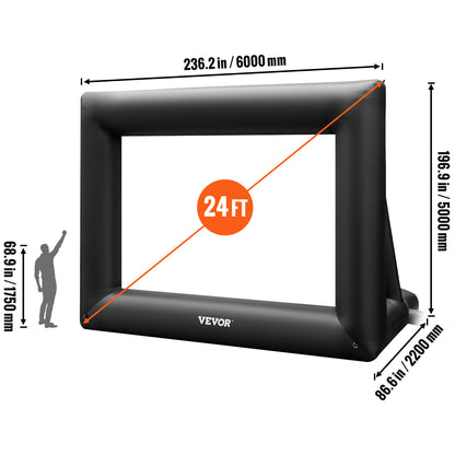 US Local VEVOR Inflatable Movie Screen 24FT 288inch  Inflatable Projector Screen For Outside With 360W Air Blower Inflatable Screen Oxford Fabric Material Blow Up Screen For Outdoor Movie Supports Front Rear P
