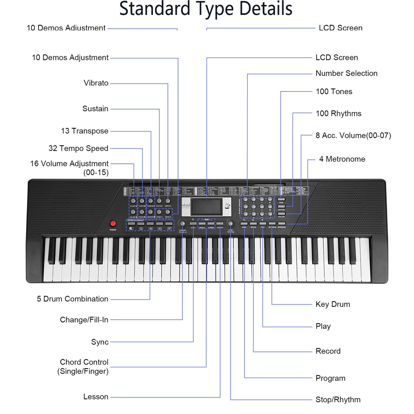 US Local 3 Types Options -- 1Pc 61 Keys Digital Music Keyboard Electric Piano Electronic Musical Instrument Kids Learning Keyboard With Microphone Stand For 3-12 Year Old Kids Girls Boys