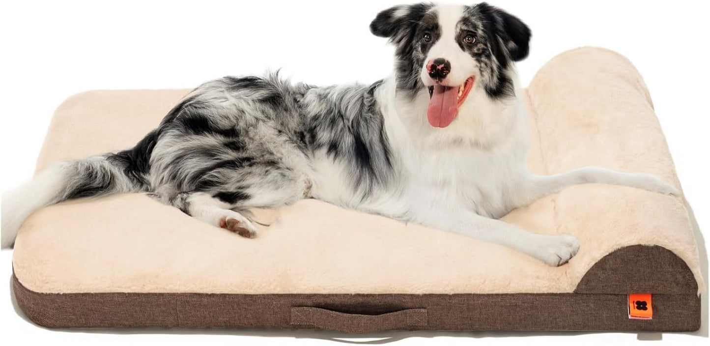 MEWOOFUN Orthopedic Dog Bed For Medium Dogs - Egg Crate Foam Sofa With Waterproof Lining & Anti-Slip Bottom, Washable Removable Cover Brown, Large