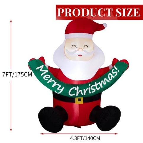 US Local 5.8FT Seated Elderly Person Hanging Banner, 3 LED 210D Polyester Christmas Inflatable Decoration, 12V,1000mA US Standard