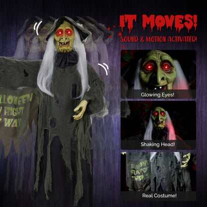 US Local 6ft Eye Red Light Vibration Witch Sound Voice Control, Standing Guiding Witch, Battery Model - Batteries Not Included, Halloween Standing Decoration