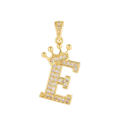 Gold Plated Copper Inlaid Zircon Crown 26 English Letters Full Diamond Pendant Parts