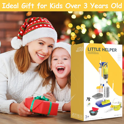 US Local Set Of 14Pcs Kids Cleaning Toy Set Toddler Housekeeping Pretend Play Kit With Vacuum Cleaner Broom Mop Organization Stand For Boys Girls Aged 3 4 5