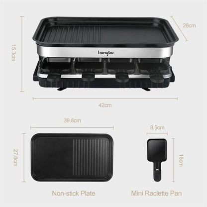US Local Raclette Grill 8 People Grill Plate Non-stick Coated, Raclette With 8 Mini Raclette Pans, Infinitely Adjustable Temperature, 1500W