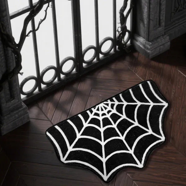 US Local 15.7 X 23.6 Inch Halloween Decor Spider Web Bath Mat For Bathroom, Gothic Cute Halloween Decoration Black White Half Circle Bath Mat Non Slip Cashmere Bath Rug Bathroom Mat Plush Shower Rugs