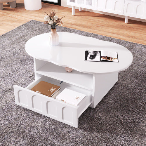 UK Local Coffee Table, Cloud-Shaped Coffee Table With Drawer And Storage Compartments