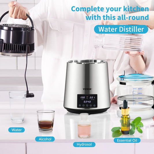 US Local 4L Water Distiller Distilled Water Maker Timing Dual-Temp Silver