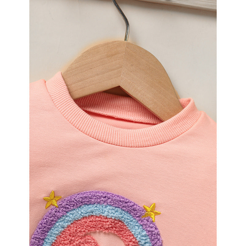 US Local Baby Girls Rainbow Skirt Set Letters Embroidery Long Sleeve Sweatshirt Tops & Rainbow Tutu Skirt Outfits
