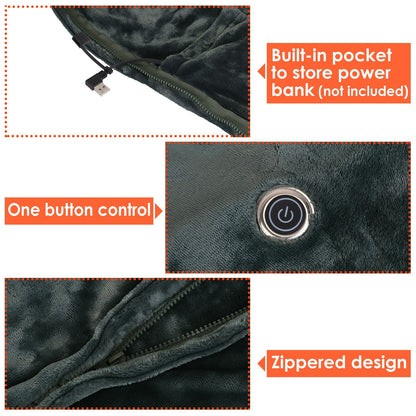 US Local 1 Pc  59x31in USB Heated Blanket Electric Heated Blanket Heated Poncho Shawl Wrap Throw With Zipper Washable For Home Office No Power Bank Compatible With CJCD2415461