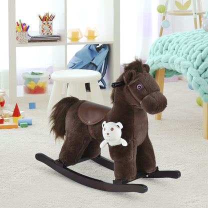 US Local Kids Plush Ride-On Rocking Horse with Bear Toy