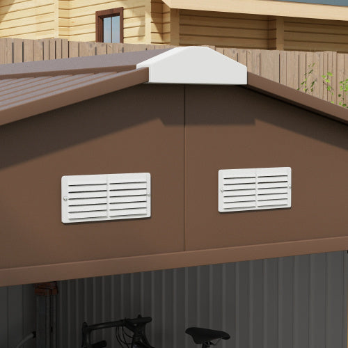 UK Local Outsunny 13 X 11ft Metal Garden Shed, Outdoor Storage Tool House With Ventilation Slots, Foundation Kit And Lockable Double Doors, Light Brown