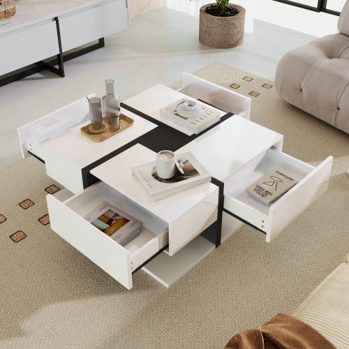 UK Local Coffee Table, Table With 4 Drawers, Unique Color Matching And Line Design, Storage Space At The Bottom. 78x78x36cm