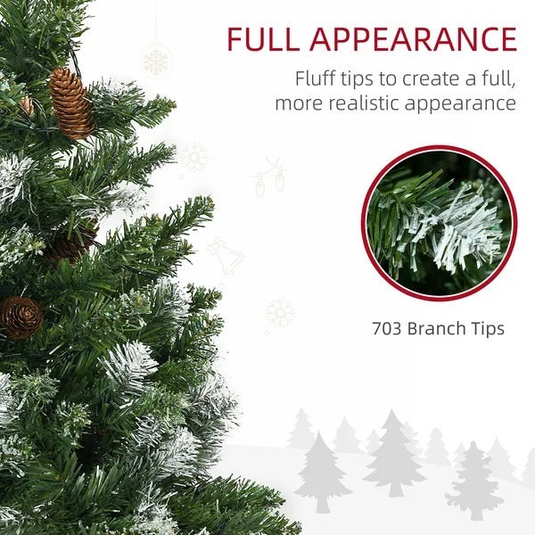 CA Local 6' Decorated Christmas Trees, Skinny Prelit Artificial Christmas Tree With Snow-dipped Branches, Auto Open, Pinecones