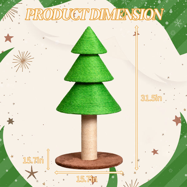 US Local 31.5in Christmas Tree Cat Scratcher, Cat Scratching Post For Indoor Cats, Large Sisal Cat Scratching Tree Cat Scratch Tower, Grass Green