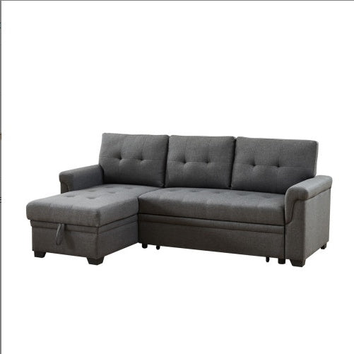 US Local Dark Gray Linen Reversible Sleeper Sectional Sofa With Storage Chaise