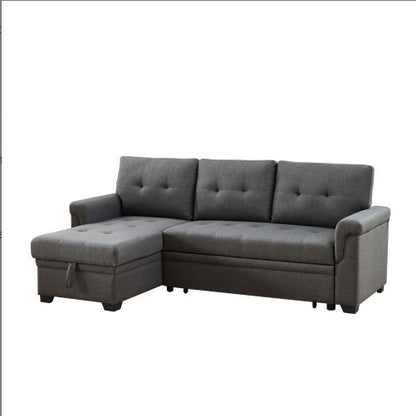 US Local Dark Gray Linen Reversible Sleeper Sectional Sofa With Storage Chaise