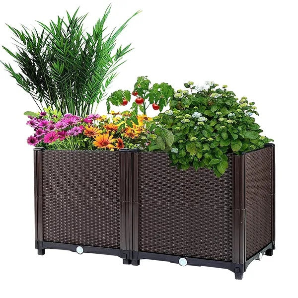 US Local Raised Garden Bed With Self-watering System Rectangle Garden Planter For Garden Patio Balcony Elevated Planter Box For Flowers Vegetables Herbs