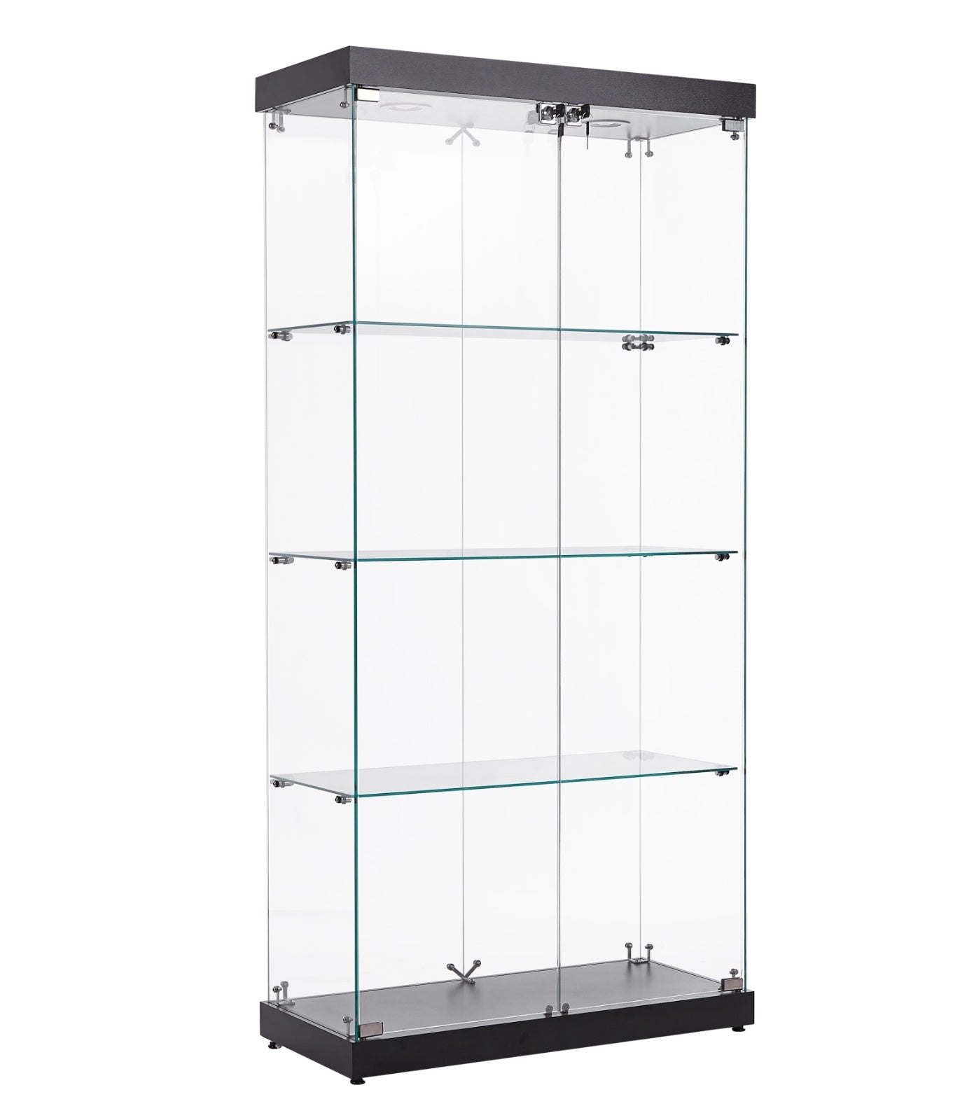 US Local 4-Tier Glass Display Cabinet, Double Door Glass Cabinet, Four Partitions, Two Locks, Floor Standing
