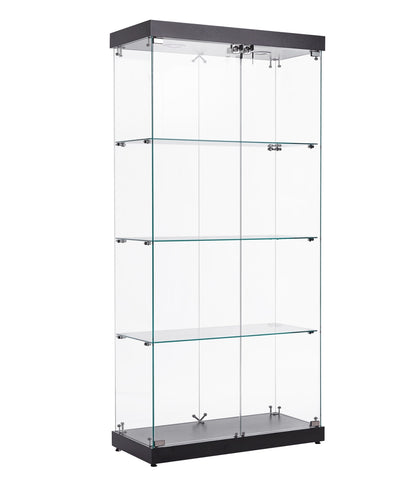 US Local 4-Tier Glass Display Cabinet, Double Door Glass Cabinet, Four Partitions, Two Locks, Floor Standing