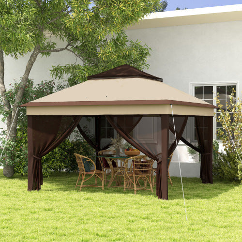 UK Local Outsunny 3 X 3m Pop Up Gazebo, Height Adjustable Instant Event Shelter With Netting And Carrying Bag, Beige