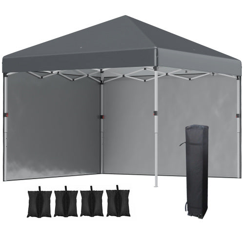 UK Local Outsunny 3 X 3 M Pop Up Gazebo, UPF 30 With 2 Sidewalls, Leg Weight Bags And Wheeled Bag, Height Adjustable Party Tent Event Shelter For Garden, Patio, Dark Grey