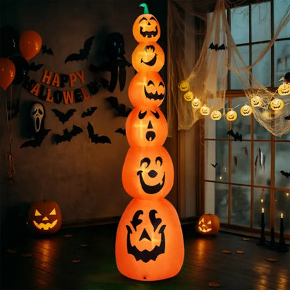 US Local 9FT Halloween Inflatable Stacked Pumpkins, Blow Up 6 Pumpkins Inflatable With Built-in LED Lights Outdoor Decorations Large Party Yard Decoration