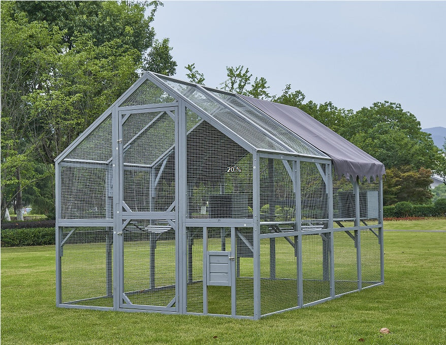 US Local Outdoor Cat House Cat Fence, Upgraded Waterproof Cover - Gray