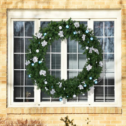 US Local 60in Pre-lit Christmas Wreath, Lighted Artificial Xmas Wreath With 220 Cold & Warm White Lights And 600 PVC Tips And DIY Ornaments, For Front Door Gate Wall Xmas Party Decorations, Light Green
