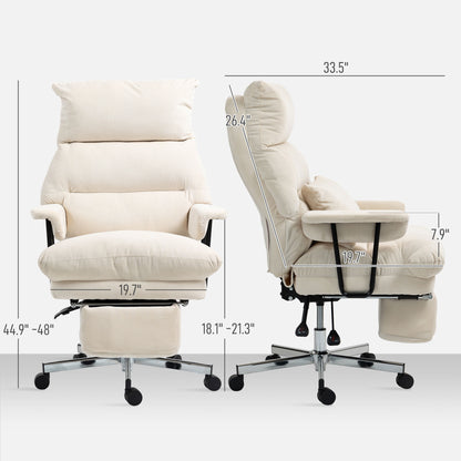 US Local Executive Office Chair With Lumbar Support, Footrest, High Back Reclining Overstuffed Desk Chair With, Cream White