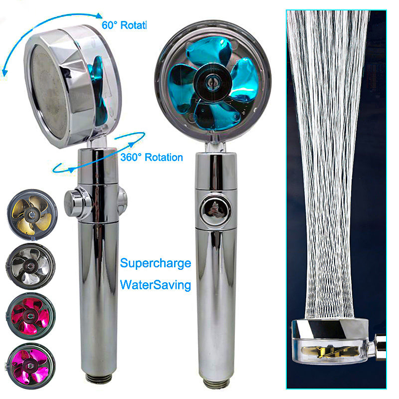 US Local Shower Head Water Saving Flow 360 Degrees Rotating With Small Fan ABS Rain High Pressure Spray Nozzle Bathroom Accessories