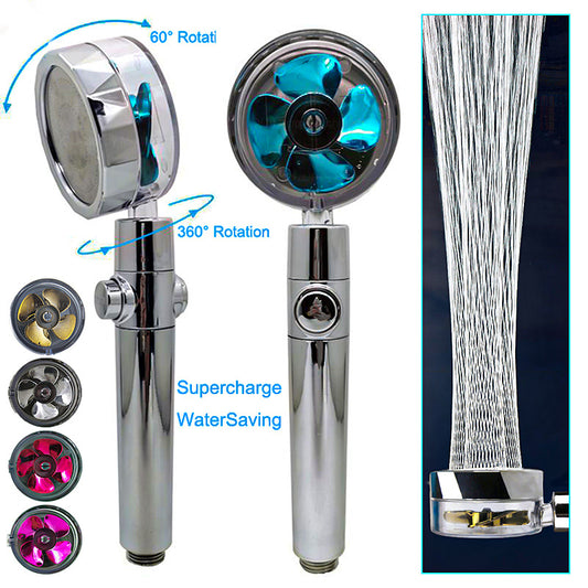 US Local Shower Head Water Saving Flow 360 Degrees Rotating With Small Fan ABS Rain High Pressure Spray Nozzle Bathroom Accessories